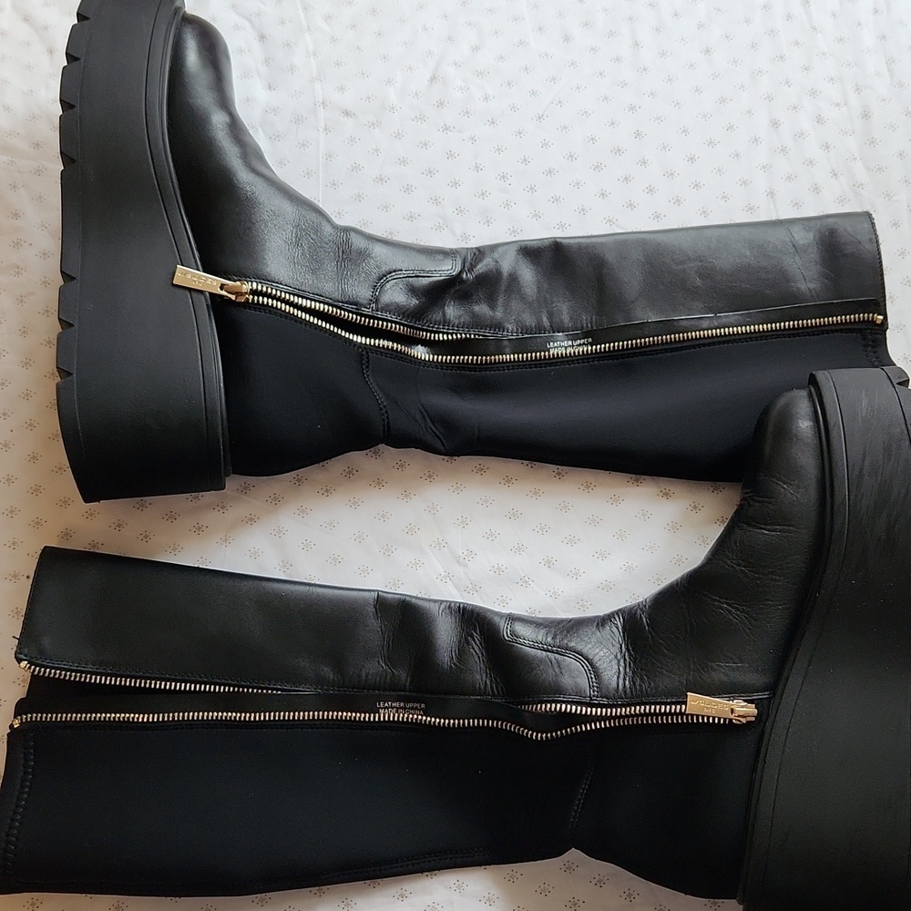 J Slides Victoria Knee High Black Leather/Lycra Platform Goth Boots Sz 8 - Picture 12 of 14